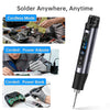 A cordless soldering iron kit shown with various modes including power adapter and power bank options.