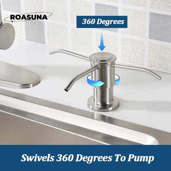 Stainless steel soap dispenser with a swivel extension tube for 360-degree pumping