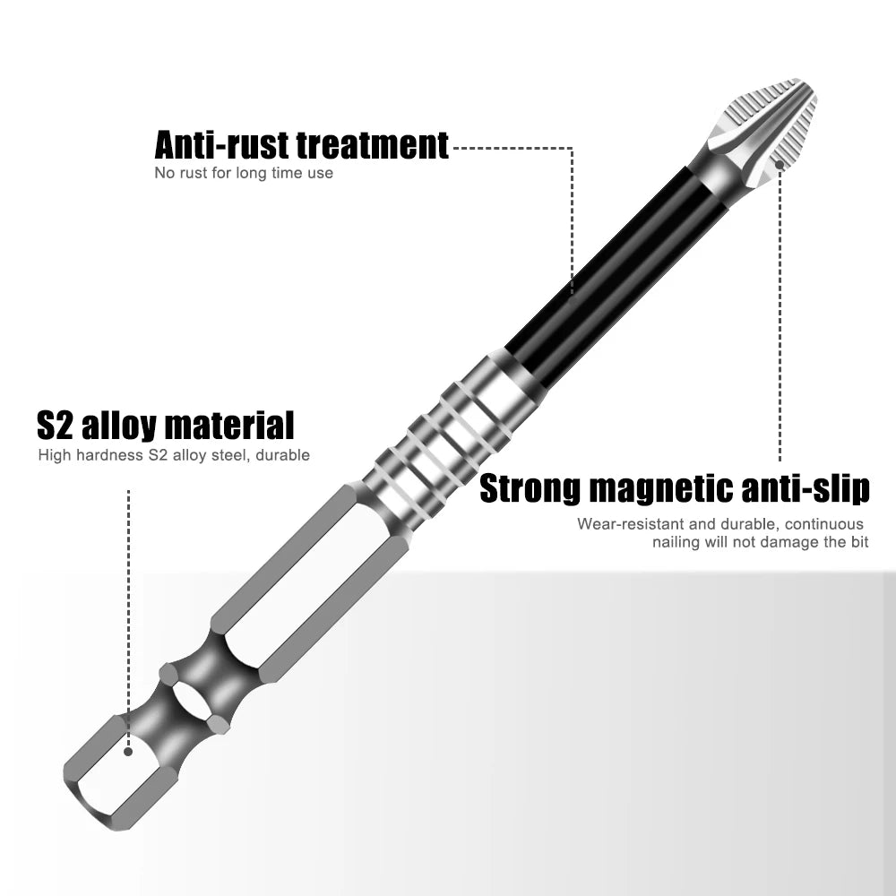 A black and silver magnetic drill bit with anti-rust treatment and S2 alloy material for metal work