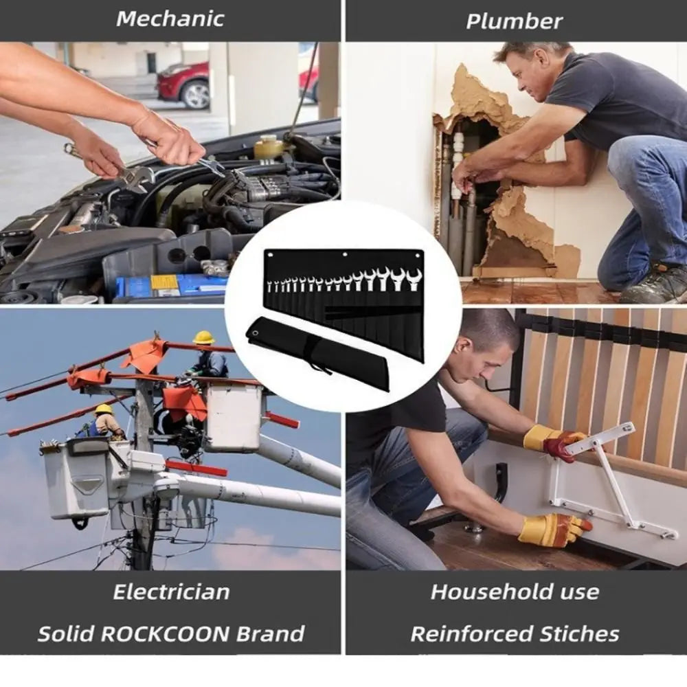 Eine Sammlung von Werkzeugen und Geräten, darunter Mechaniker, Installateur, Elektriker und Haushaltsartikel mit Solid ROC