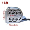 Silver heavy duty retractable metric tape measure with a 16ft length and a black strap.