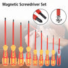 A set of magnetic screwdrivers and a voltage tester are displayed, showing various sizes and colors.