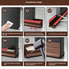 Six steps showing the installation of a flexible PVC door draft stopper weather strip