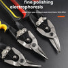 Close-up view of fine polishing electrophoresis pliers and tin snips shears for metal cutting tools