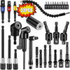 A set of black and gold drill bit extensions, including various sizes and tips for drilling applications.