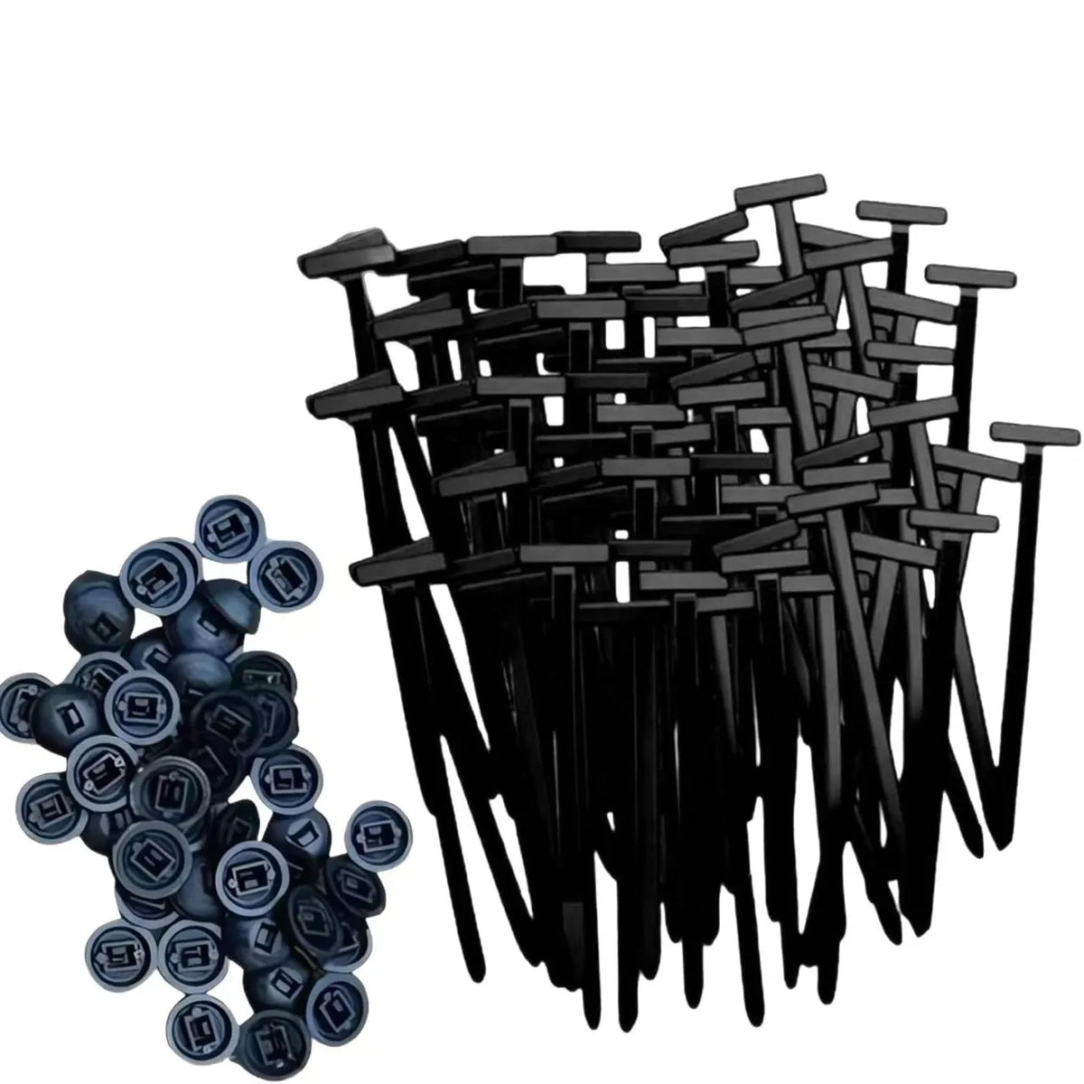 A pile of black heavy duty self-locking nylon cable ties.