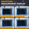 A set of multi-function digital oscilloscopes displaying various waveform measurements like voltage and pulse signals.