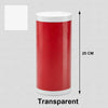 A cylindrical roll of transparent red repair tape with a white cap, measuring 20 cm long.