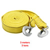 Yellow heavy duty towing rope coiled and attached to a metal hook