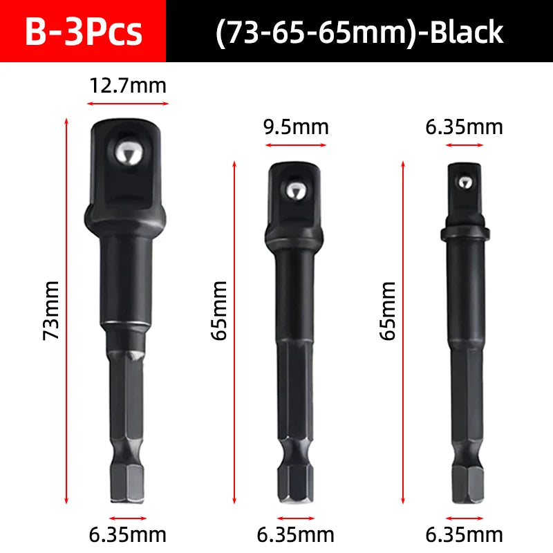 Black B-3Pcs socket adapter set with various sizes ranging from 6.35mm to 9.5mm