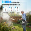 A man is using a 31 inch extendable wand electric battery sprayer to spray plants in a garden.