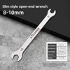 A silver slim style open-end wrench measuring 8-10mm, labeled xTUOSEN.