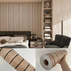 Roll of thick wood grain self-adhesive wall decals in beige and brown tones.