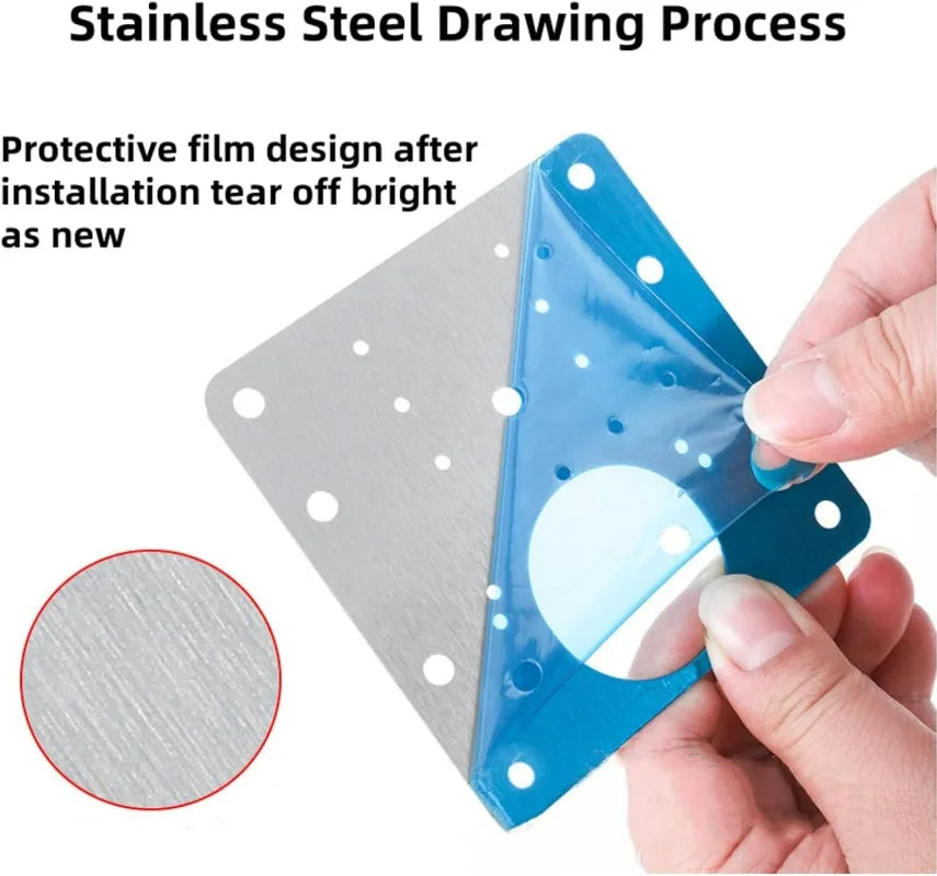 A hand holds a stainless steel drawing process component, showing a protective film design after installation tear off.