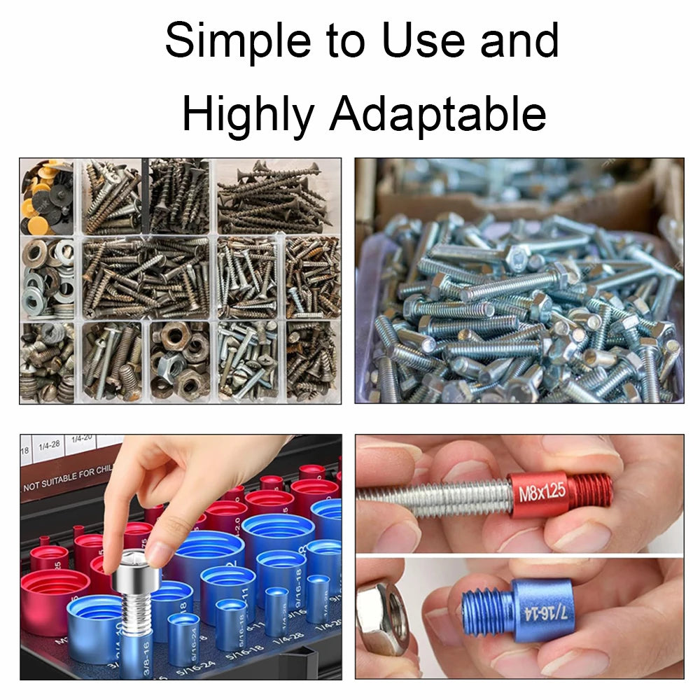 A collection of metric and imperial thread checkers, including various sizes and a tool for checking threads.