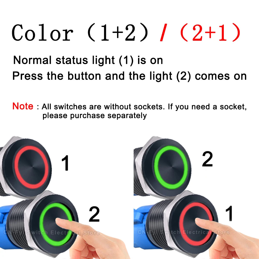 Diagram showing a color calculation formula and two LED push buttons labeled 1 and 2