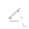 Two silver cabinet handles and four screws are shown for installation.