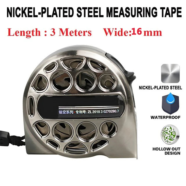 Nickel-plated steel measuring tape with a hollow out design and waterproof features