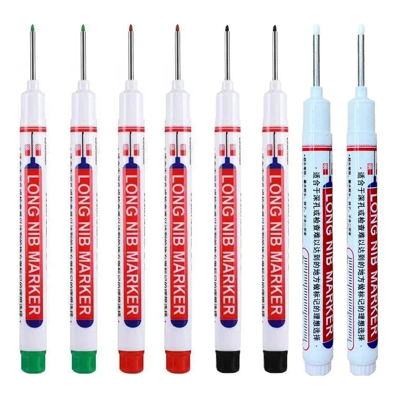 A set of long nib marker pens used for precision perforating and deep hole marking.