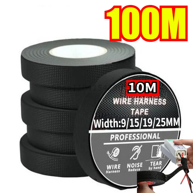 A bundle of 10 meters of professional wire harness tape in black rolls.