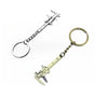 A precision metal jewelry measuring ruler and caliper keychain with a chain and a circular loop.