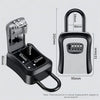 A black durable outdoor password key storage box with a silver lock and measuring scale.