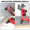 Display of a professional manual rivet gun kit in red and black, showing various application scenarios.