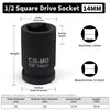 A black 1/2 square drive socket with a 14mm drive size and various dimensions shown.