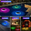 Various lighting effects in a swimming pool, including circular patterns and underwater illumination.