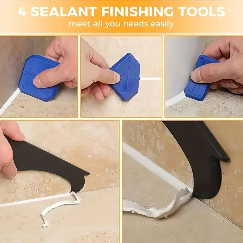 Four blue sealant finishing tools used for applying caulk and sealing joints.