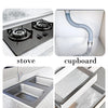 Four images showing self-adhesive aluminum foil contact sheets used for stove, cupboard, sink, and drawer applications.