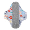 Reusable absorbent sanitary cloth pads featuring a gray pad with floral patterns on the sides