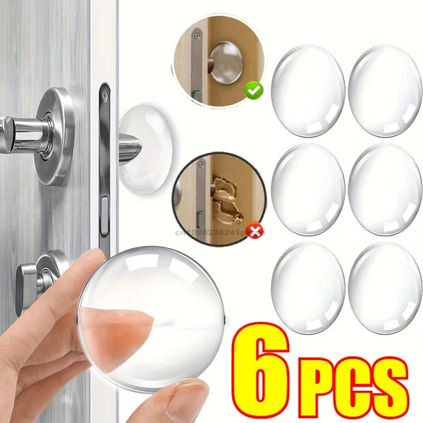 Six silicone door handle bumpers and protective caps shown for wall protection installation