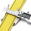 A yellow heavy duty towing rope is shown next to a digital caliper measuring its diameter.