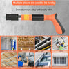 A manual nail gun with an orange handle and black barrel is shown alongside various installation applications.