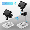 A high definition digital microscope is shown with various components and mounting options for electronics repair.