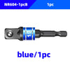 A black and blue socket adapter with a 1/2 inch drive, used for power drills.