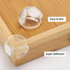 Silicone corner edge protectors shown on a wooden surface, demonstrating easy tear and super adhesion features.