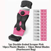 Pink double-ended scraper set with plastic and metal blades inside