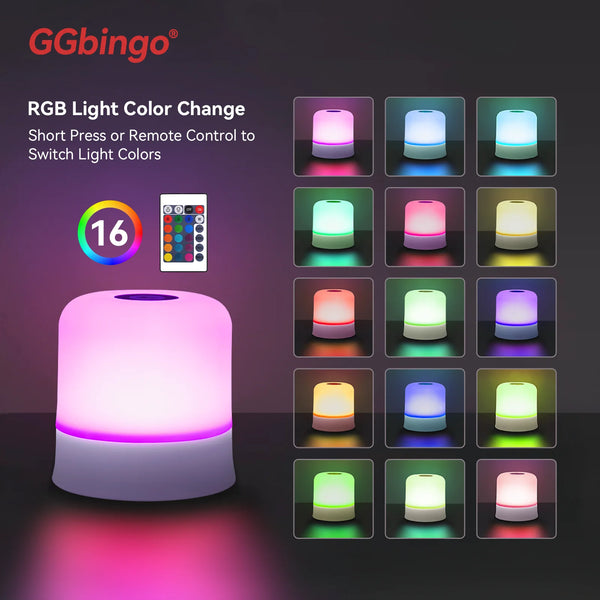 An RGB light color change touch night light lamp with multiple colored light options displayed on a screen.