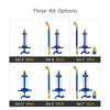 Three kit options showing various sizes of precision oil and dye injector kits labeled Set A through Set F