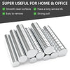 A collection of silver refrigerator magnets showing various sizes and finishes.