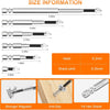 A set of magnetic screwdriver bits and a hex shank shown with size information and features.