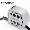A silver Probon metal auto lock measuring tape with a protective case and a black strap.