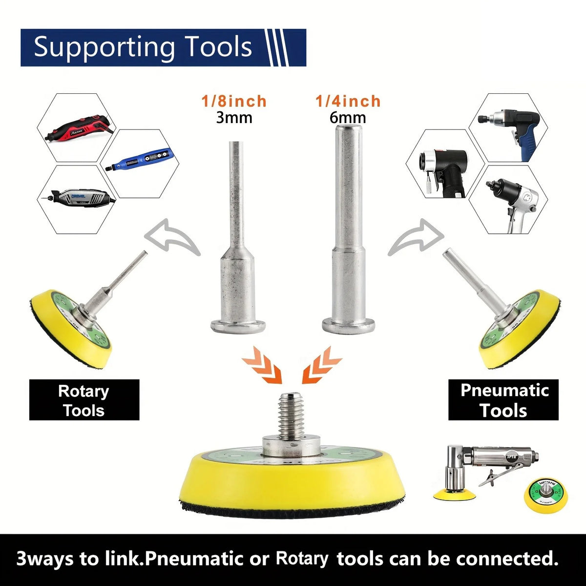 Assortment of supporting tools including rotary and pneumatic tools for precision finishing