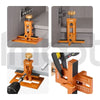 Orange cabinet door installation guide tool used for measuring and aligning cabinet doors.