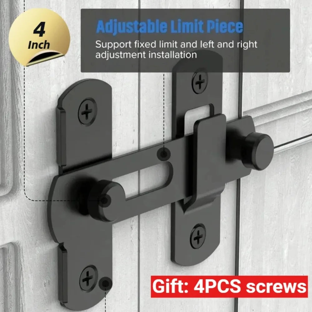Adjustable limit piece latch installed on a white door, with four included screws.