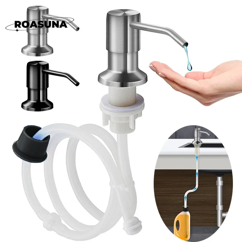 Stainless steel soap dispenser extension tube with a flexible silicone tube and pump head