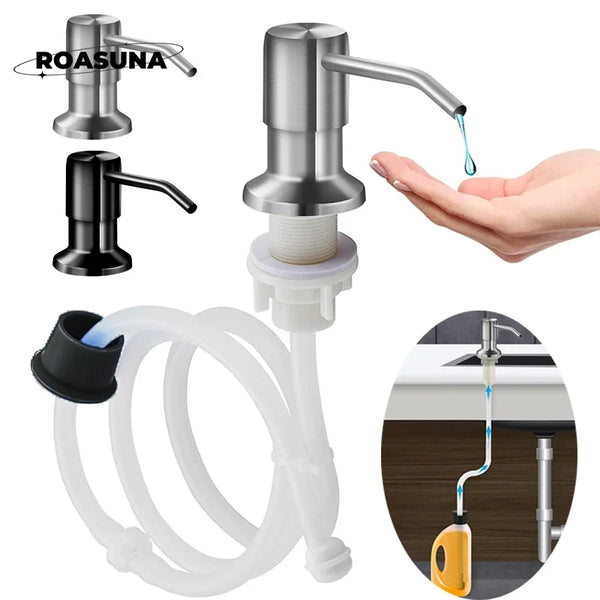 Stainless steel soap dispenser extension tube with a flexible silicone tube and pump head