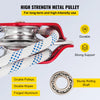 Nahaufnahme eines Hochfestigkeitsmetallseilblocksystems mit doppelten Umlenkrollen und robustem Aluminium